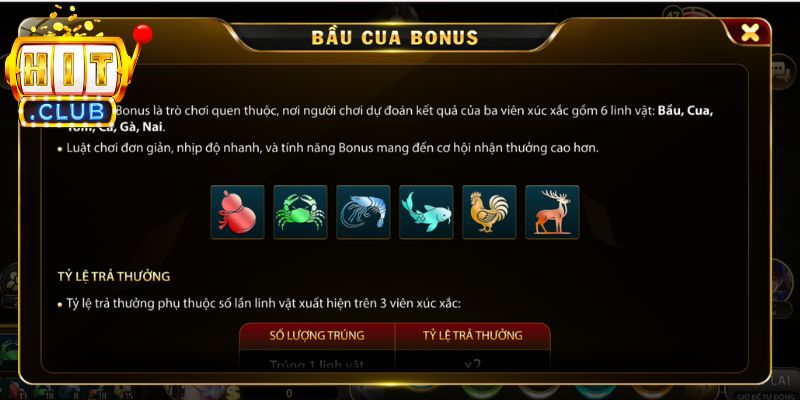 Cách tính thưởng siêu hấp dẫn của bầu cua Hitclub