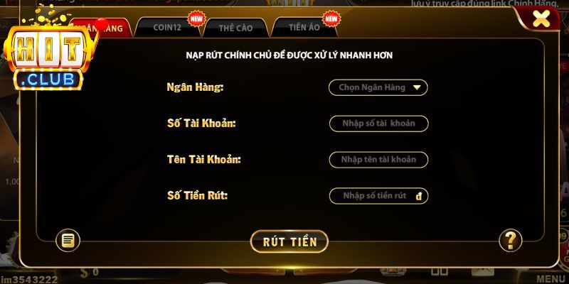 Rút tiền Hitclub với hướng dẫn chi tiết các thao tác